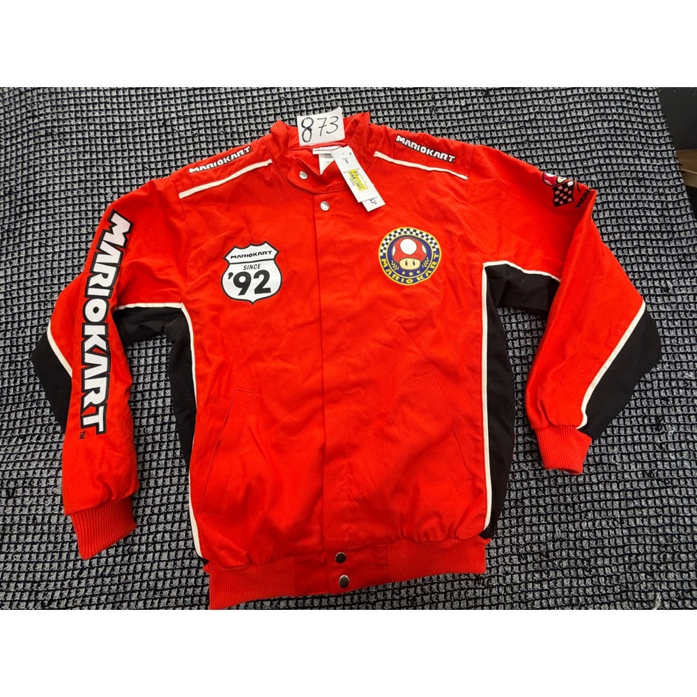 Mario Kart Racing Bomber Jacket Mens Small Red New Toad Nintendo Varsity Z873